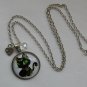 Black green eye Egyptian Cat Bast cabochon charm pendant necklace