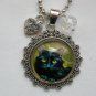 Black Cat silver flower cabochon charm pendant necklace