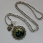 Black Cat silver flower cabochon charm pendant necklace