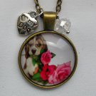 Basset Hound Dog rose flower cabochon charm pendant necklace Basset Hound Dog rose flower cabochon charm pendant necklace