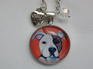 White Brown Dog orange cabochon charm pendant necklace