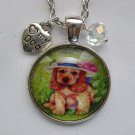 Cocker Spaniel Dog flower hat cabochon charm pendant necklace Cocker Spaniel Dog flower hat cabochon charm pendant necklace