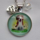 Dog brown white in daisy flowers cabochon charm pendant necklace Dog brown white in daisy flowers cabochon charm pendant necklace