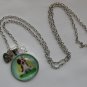 Dog brown white in daisy flowers cabochon charm pendant necklace