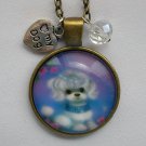 White Dog poodle cabochon blue purple charm pendant necklace