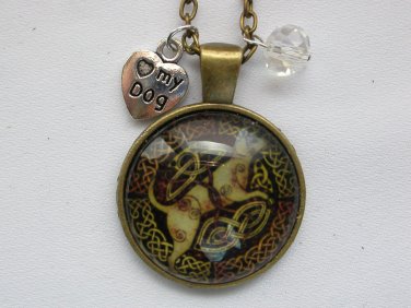 Celtic dog brown cabochon charm pendant necklace