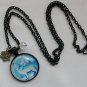 Wolf blue aqua snow cabochon snowflake charm pendant necklace