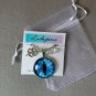 Aqua blue evil Eye cabochon clover charm pendant necklace