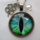 Green aqua blue evil Eye cabochon clover charm pendant necklace Green aqua blue evil Eye cabochon clover charm pendant necklace