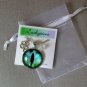 Green aqua blue evil Eye cabochon clover charm pendant necklace
