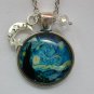 Starry Night Van Gogh blue cabochon charm pendant necklace