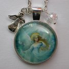 Angel light blue cabochon charm pendant necklace