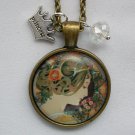 Brown hair Lady girl maiden cameo cabochon charm pendant necklace Brown hair Lady girl maiden cameo cabochon charm pendant necklace