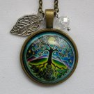 Tree of Life moon stars rainbow cabochon leaf charm pendant necklace Tree of Life moon stars rainbow cabochon leaf charm pendant necklace