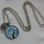 Tree blue pink leaves cabochon charm pendant necklace