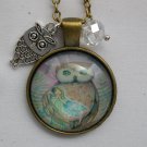 Owl with Fairy pastel cabochon charm pendant necklace Owl with Fairy pastel cabochon charm pendant necklace