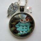 Owl detective in blue coat cabochon charm pendant necklace Owl detective in blue coat cabochon charm pendant necklace