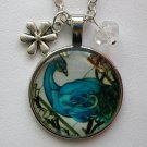Aqua blue Peacock swirl cabochon charm pendant necklace Aqua blue Peacock swirl cabochon charm pendant necklace