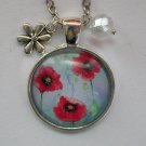 Red poppy flower watercolor cabochon charm pendant necklace Red poppy flower watercolor cabochon charm pendant necklace