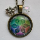 Rainbow Flower cabochon charm pendant necklace Rainbow Flower cabochon charm pendant necklace