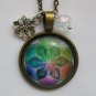 Rainbow Flower cabochon charm pendant necklace