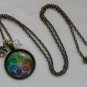 Rainbow Flower cabochon charm pendant necklace