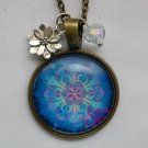 Blue purple Flower cabochon charm pendant necklace Blue purple Flower cabochon charm pendant necklace