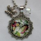 Butterfly pink yellow flower cabochon charm pendant necklace Butterfly pink yellow flower cabochon charm pendant necklace