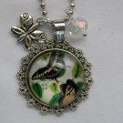 Butterfly black yellow flower cabochon charm pendant necklace