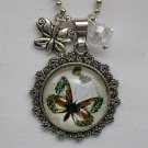 Butterfly brown blue flower cabochon charm pendant necklace Butterfly brown blue flower cabochon charm pendant necklace