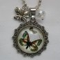 Butterfly brown blue flower cabochon charm pendant necklace