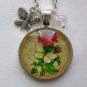 Yellow Butterfly rose flower cabochon charm pendant necklace