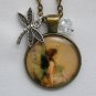 Fairy brown cabochon dragonfly charm pendant necklace