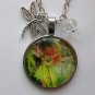 Fairy green leaves cabochon dragonfly charm pendant necklace