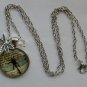 Dragonfly on cursive writing cabochon charm pendant necklace