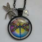 Rainbow Dragonfly cabochon charm pendant necklace Rainbow Dragonfly cabochon charm pendant necklace