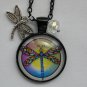 Rainbow Dragonfly cabochon charm pendant necklace