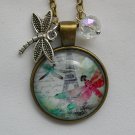 Dragonfly Eiffel Tower cabochon charm pendant necklace