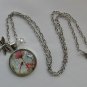 Red Blue Dragonfly pink flower cabochon charm pendant necklace