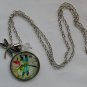 Aqua blue Dragonfly with rose cabochon charm pendant necklace
