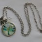 Blue aqua dragonfly cabochon charm pendant necklace