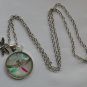 Pink green dragonfly cabochon charm pendant necklace