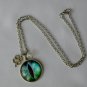 Green aqua blue evil Eye cabochon clover charm pendant necklace