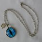Aqua blue evil Eye cabochon clover charm pendant necklace