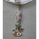 Angel charm AB crystal bead white organza ribbon necklace Angel charm AB crystal bead white organza ribbon necklace