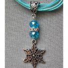 Snowflake charm crystal bead aqua organza ribbon necklace