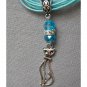 Cat charm crystal bead pendant on aqua blue purple organza necklace