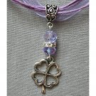 Clover charm crystal bead pendant on purple aqua organza necklace