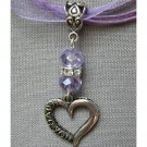 Heart charm crystal bead pendant on purple blue organza necklace Heart charm crystal bead pendant on purple blue organza necklace