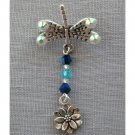 Dragonfly charm blue crystal bicone bead dangle lapel pin Dragonfly charm blue crystal bicone bead dangle lapel pin